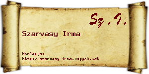 Szarvasy Irma névjegykártya